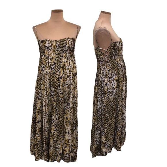 Free People One Geo Gypsy Midi Dress Size Small Mustard Yellow Print - Picture 1 of 9